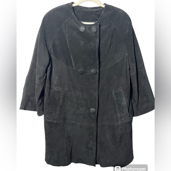 Vintage 90s Adrienne Landau Black Suede Swing Peacoat